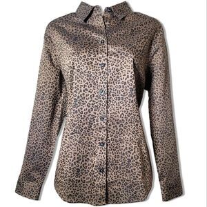 Chicos No-Iron All Season Tan & Black Leopard Print Long Sleeve Button-Up Blouse
